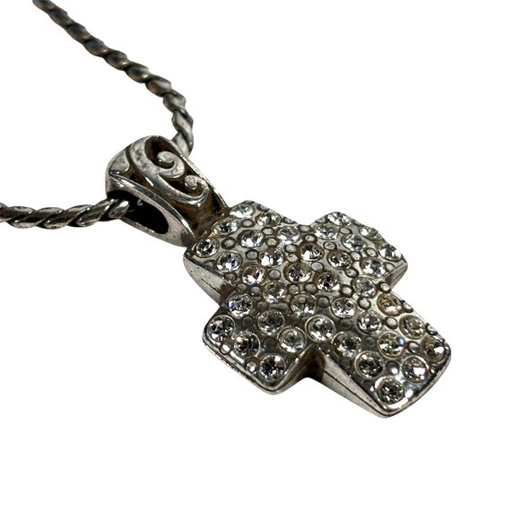 Brighton Cross Swarovski Crystals Pendant Necklace Reversible Scrollwork Design - Picture 2 of 13